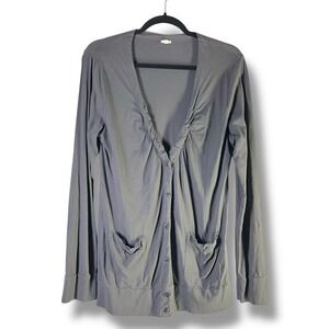 J Crew Womens Sz Large Gray Cardigan Sweater Long Sleeve‎ Button Front Pockets